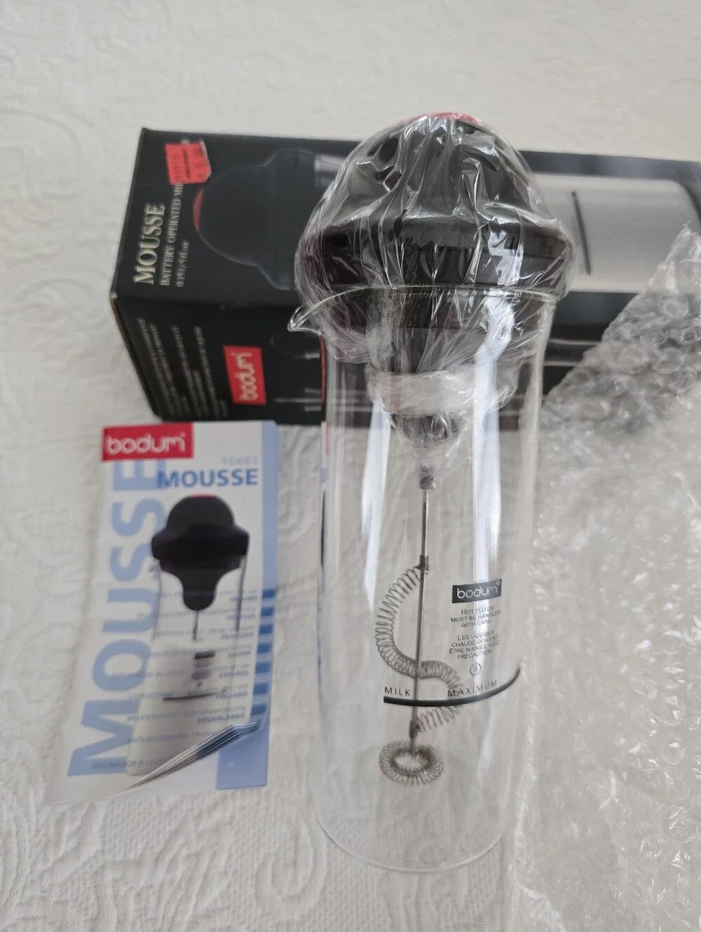 Bodum Milk Frother Battery Operated - 10661 Glass Jar, New in Box